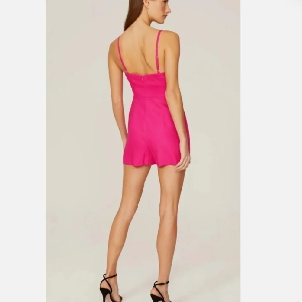 MILLY Romper Womens 4 Pink Anya Linen Blend Bow Front Sleeveless Sweetheart.